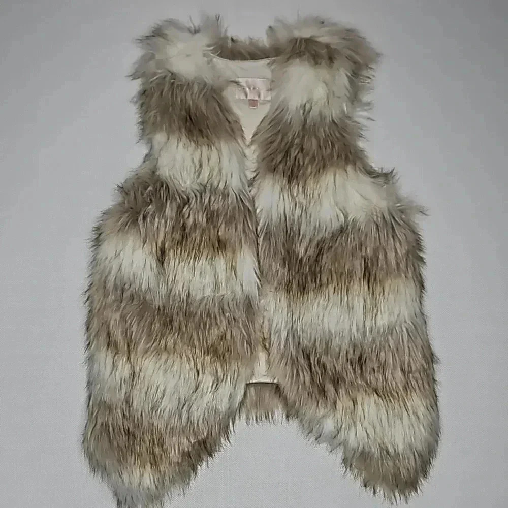 Skies Are Blue Faux Fur Vest Cream & Brown Women's XS